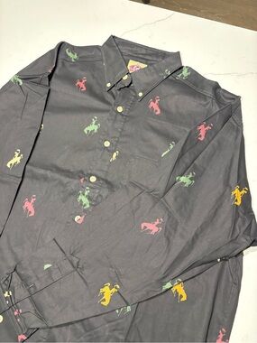 Barn Fly Casual Button-Down Shirt Gray with Multicolor Polo Size L